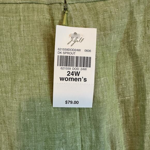 NWT J. Jill 100% Linen Green 24w Maxi Sharkbite Hem Skirt Zip Up Lagenlook Flowy - Picture 5 of 8